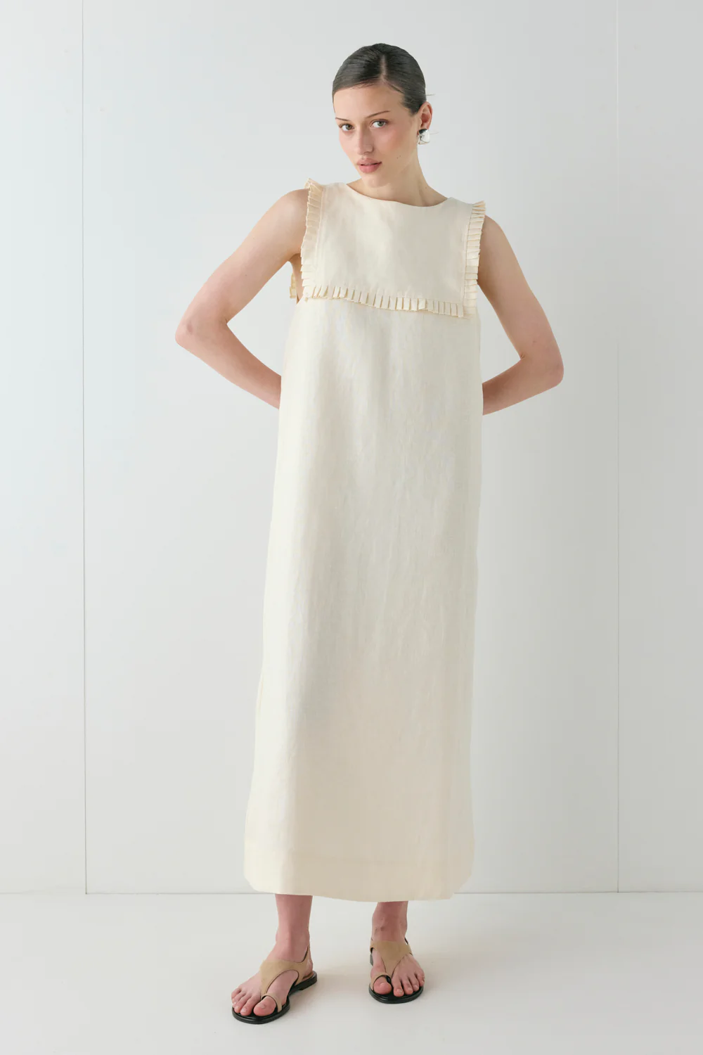 Maggie Linen Midi Dress Cream - Image 3