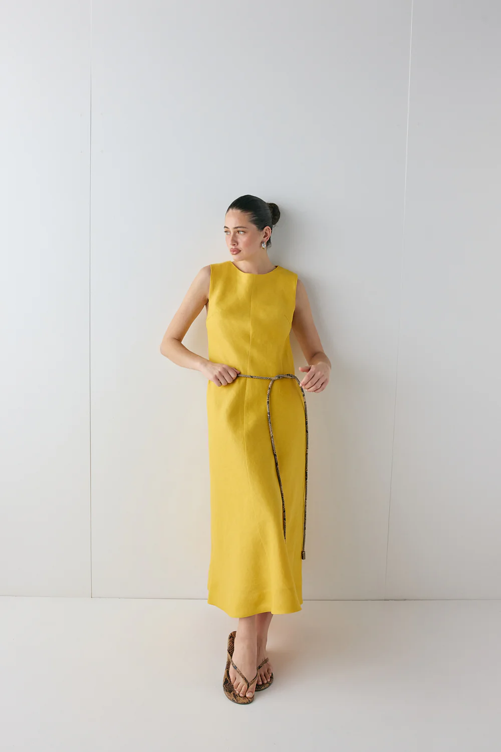 Marina Linen Midi Dress Mustard - Image 3