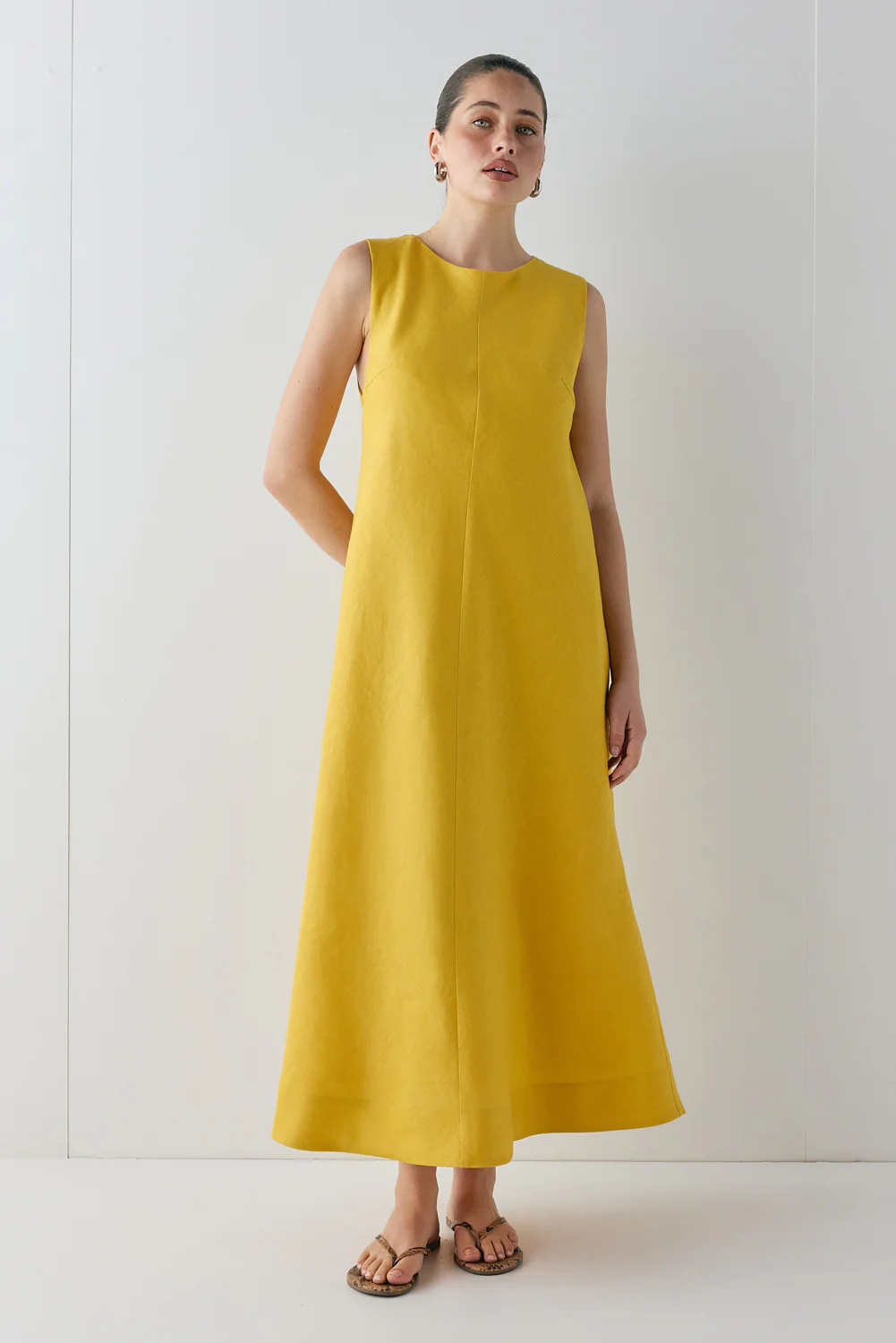 Marina Linen Midi Dress Mustard - Image 6