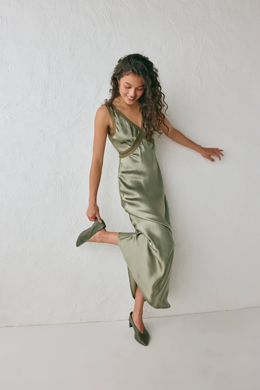 Meet Me On The Dance Floor Bias Cut Maxi Dress Olive - Image 6