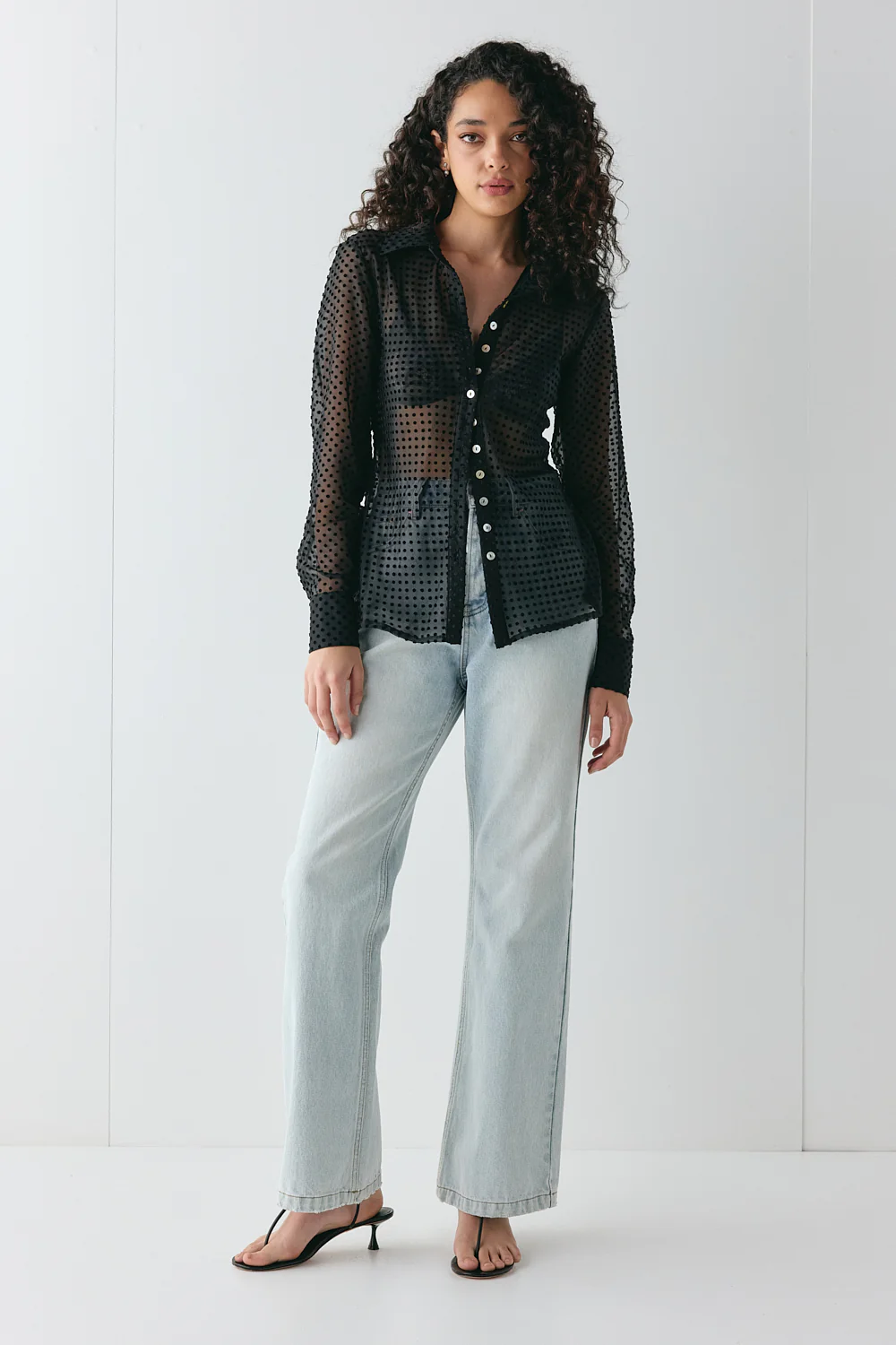 Mila Sheer Bias Shirt Black