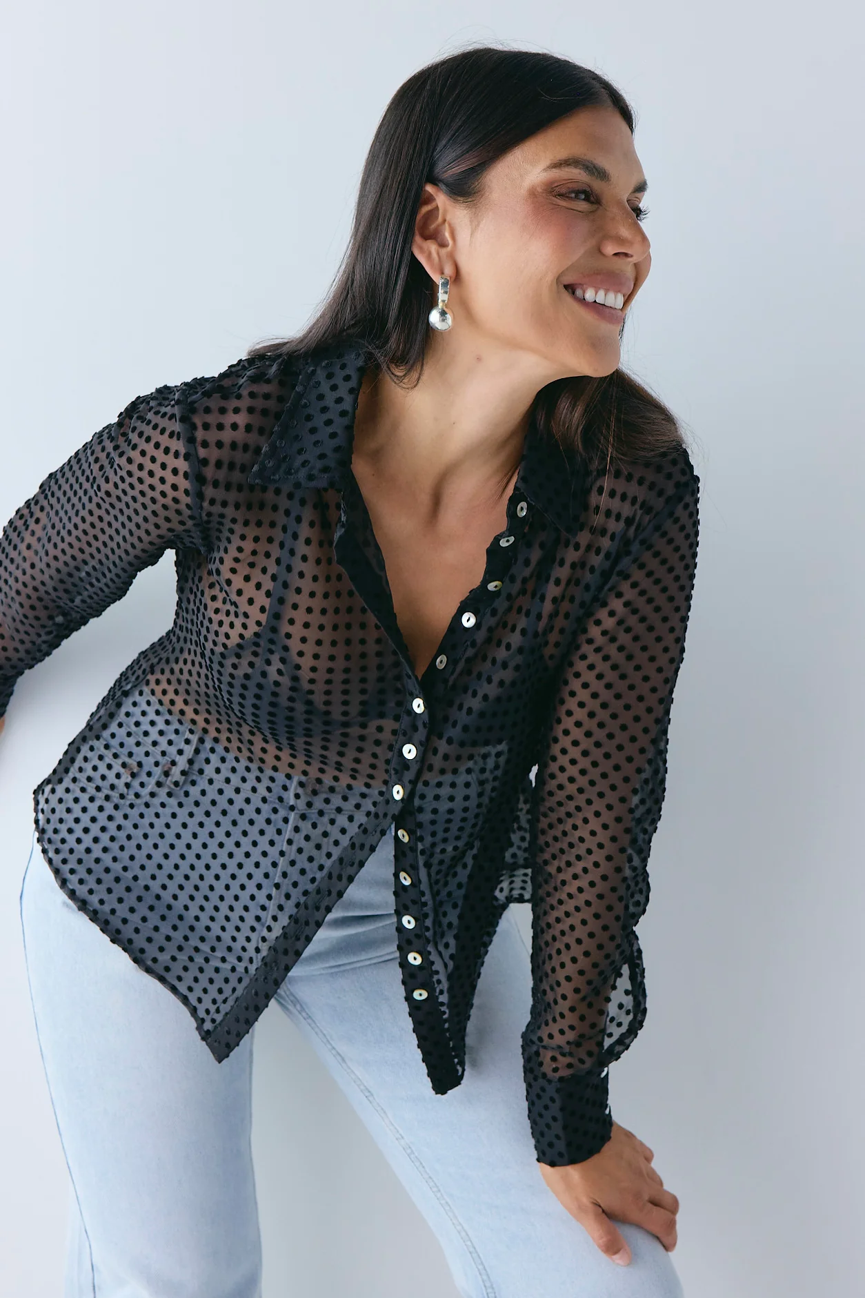 Mila Sheer Bias Shirt Black - Image 7