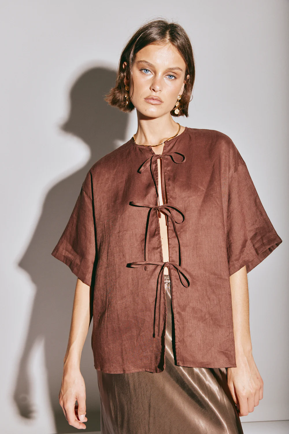 Naomi Linen Smock Top Umber - Image 4
