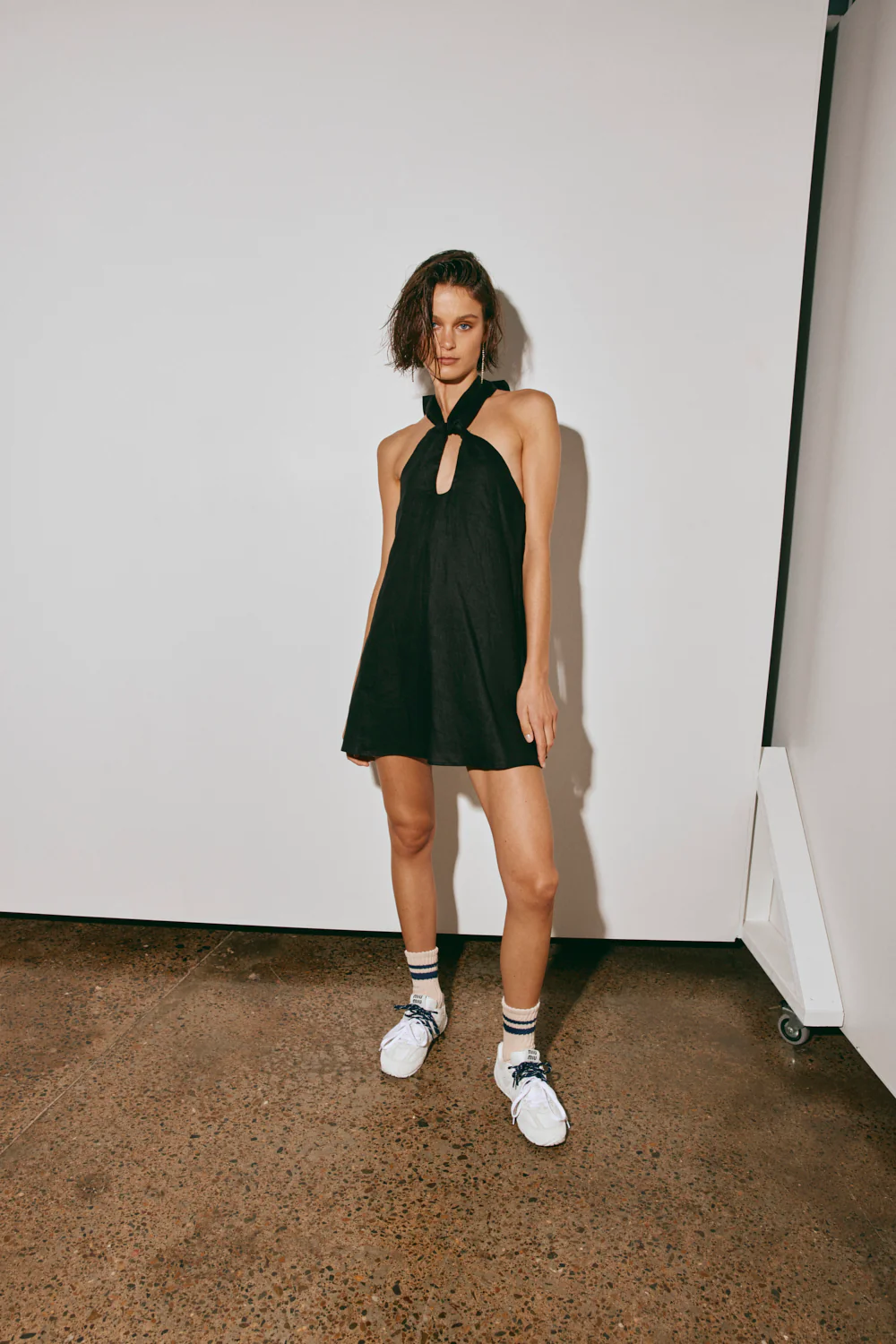 Natassia Linen Halter Mini Dress Black - Image 2