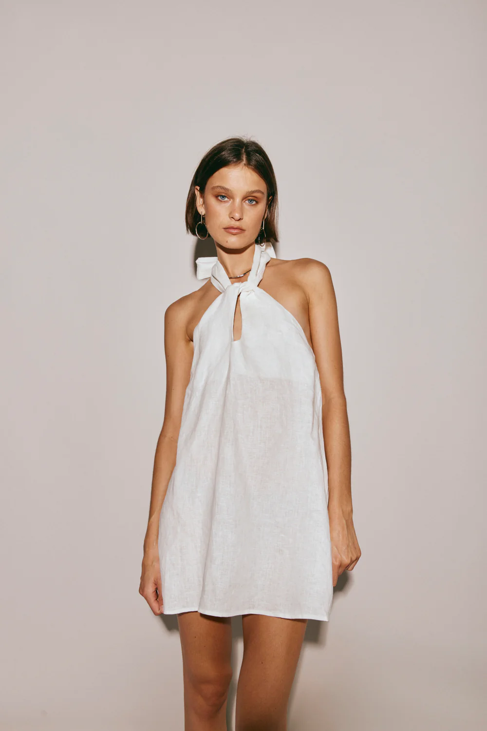 Natassia Linen Halter Mini Dress White - Image 4