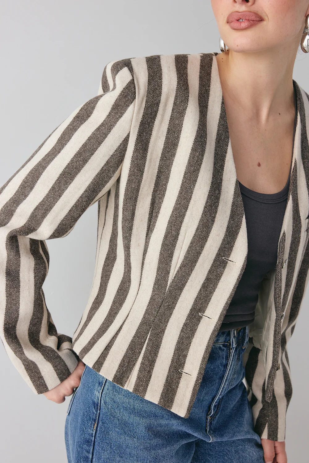 Nerida Blazer Charcoal Stripe - Image 4