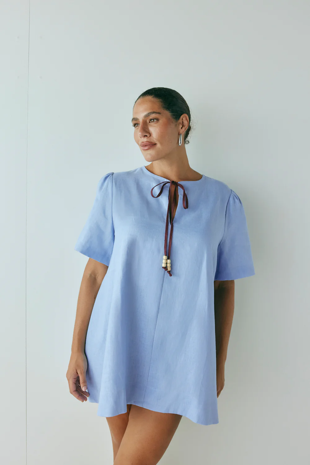 Olsen Linen Mini Dress Blue - Image 3