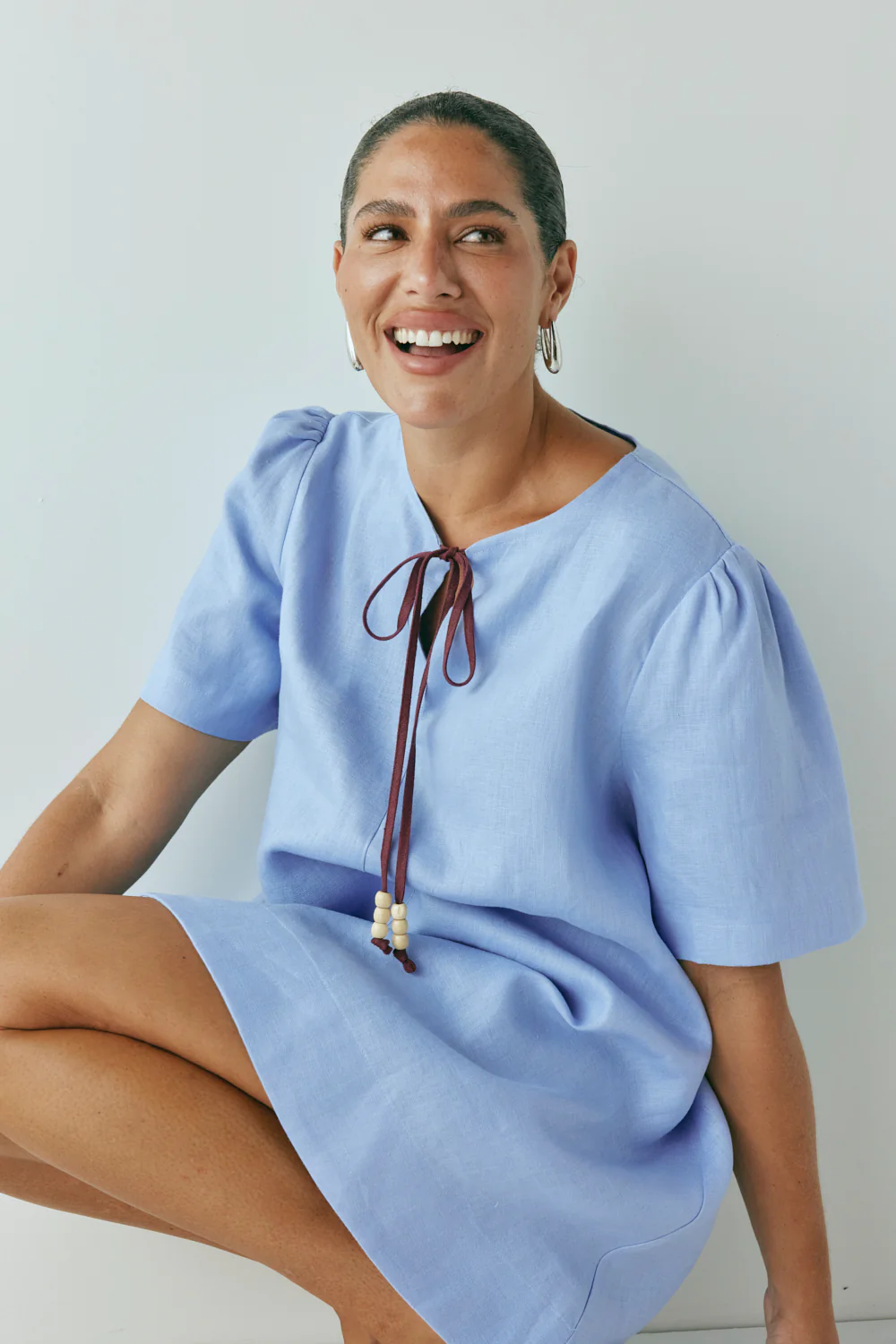 Olsen Linen Mini Dress Blue - Image 6
