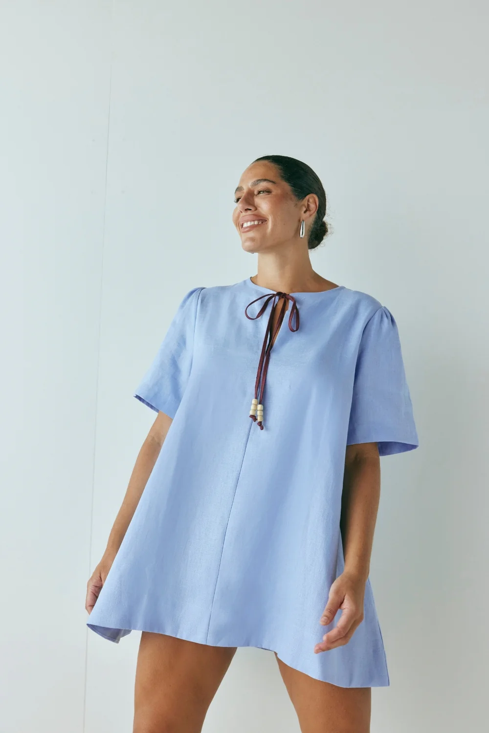 Olsen Linen Mini Dress Blue - Image 7
