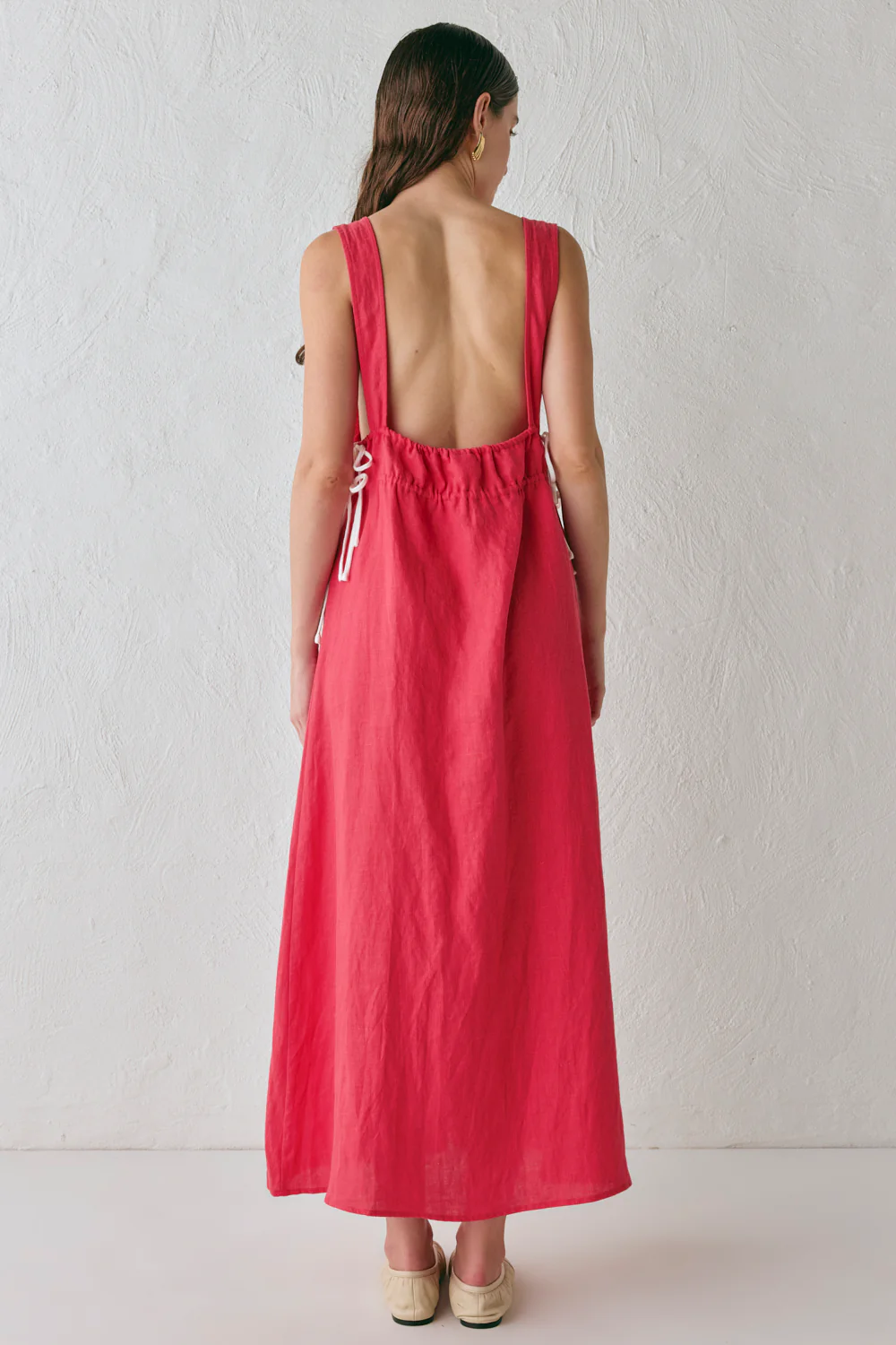 Paros Palms Linen Midi Dress Red - Image 6