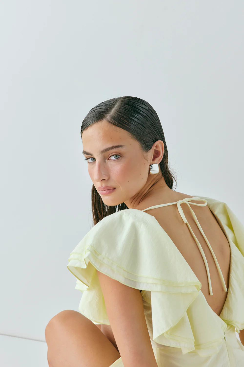 Party Nights Frill Mini Dress Lemon - Image 3