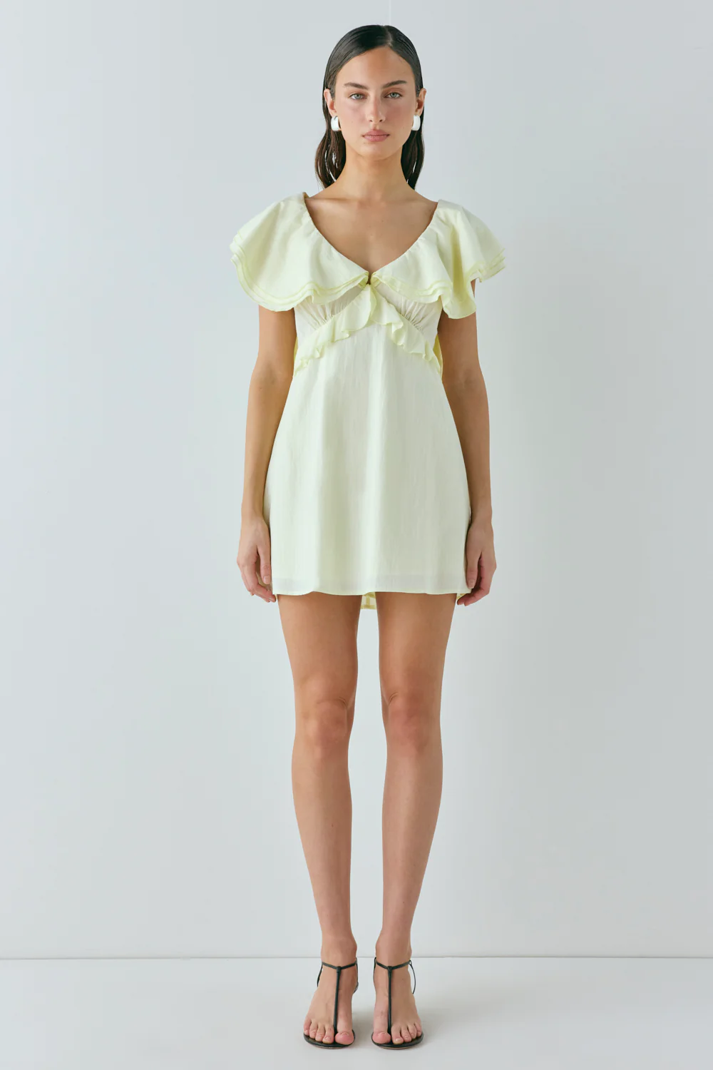 Party Nights Frill Mini Dress Lemon - Image 6