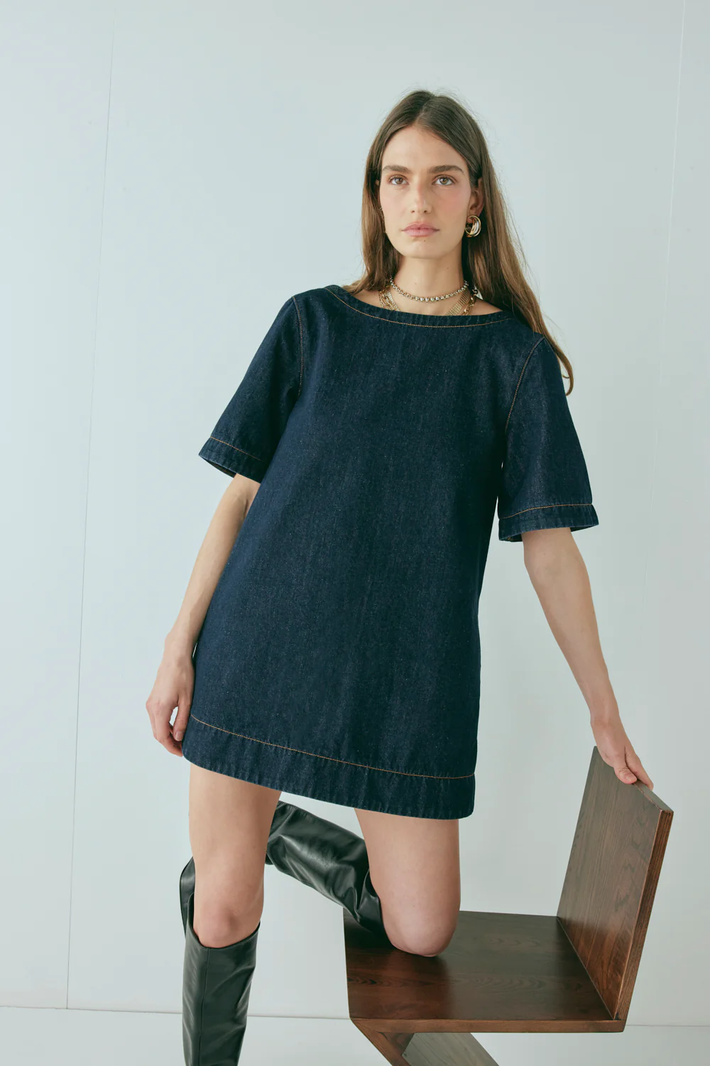 Peyton Denim Mini Dress Indigo - Image 5