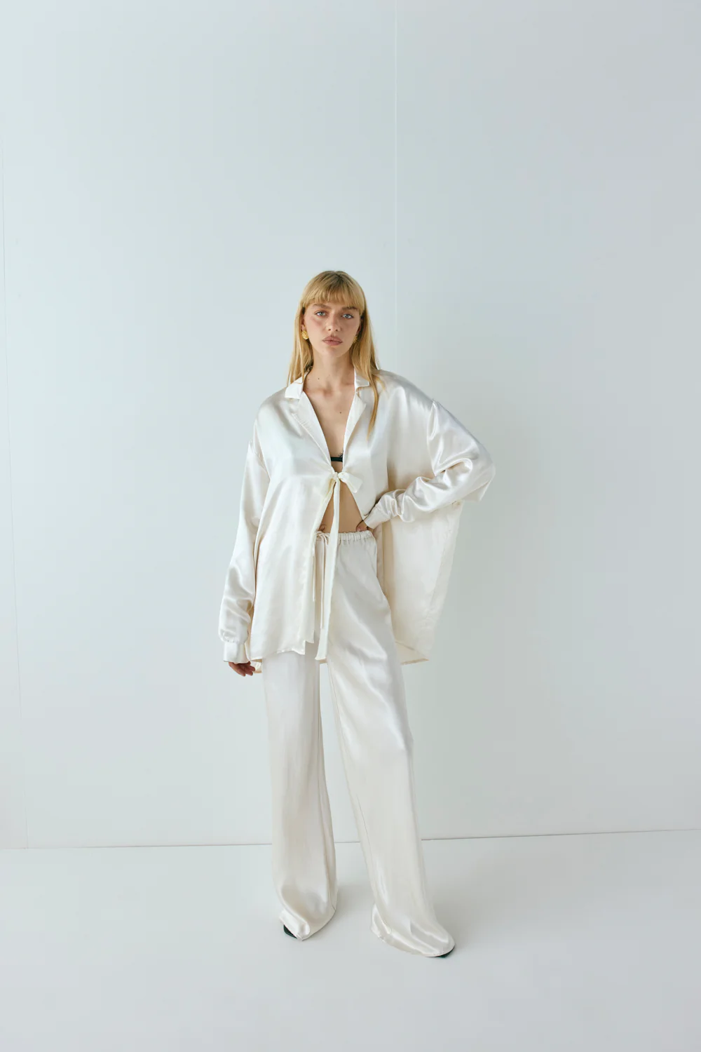 Rae Satin Pants Cream - Image 2