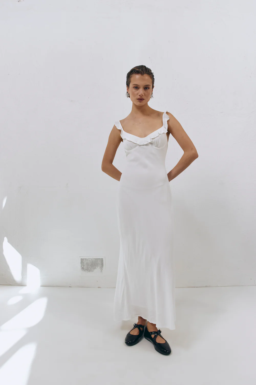 Rosalia Bias Cut Midi Dress White - Image 4