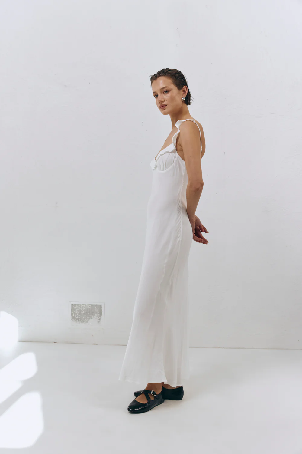 Rosalia Bias Cut Midi Dress White - Image 5