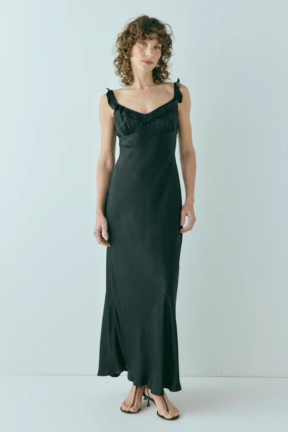Rosalia Satin Bias Cut Maxi Dress Black - Image 6