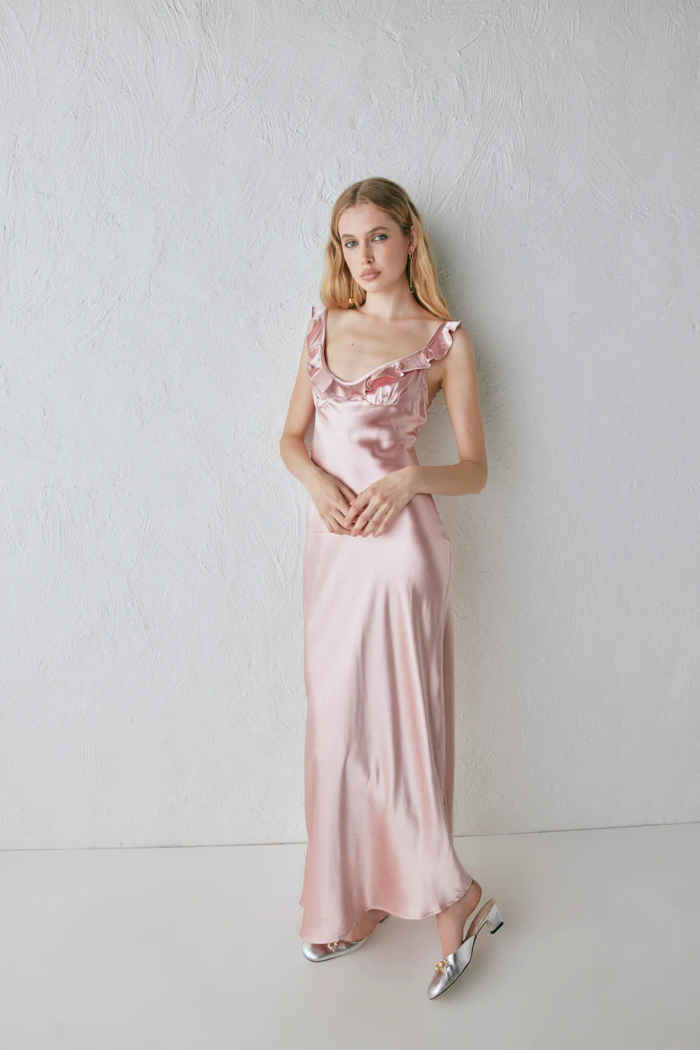 Rosalia Satin Bias Cut Maxi Dress Blush - Image 3