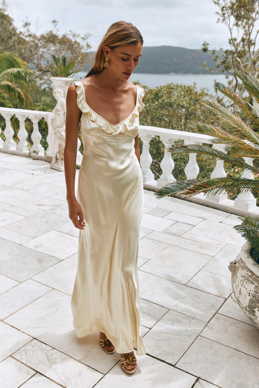 Rosalia Satin Bias Cut Maxi Dress Butter - Image 2