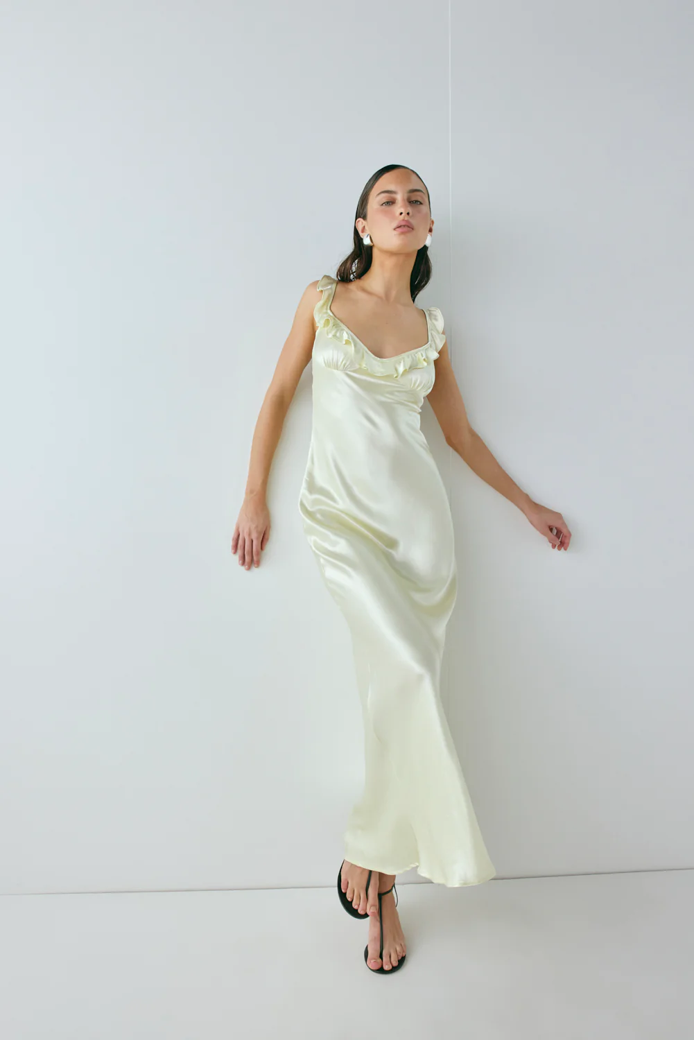 Rosalia Satin Bias Cut Maxi Dress Butter - Image 4