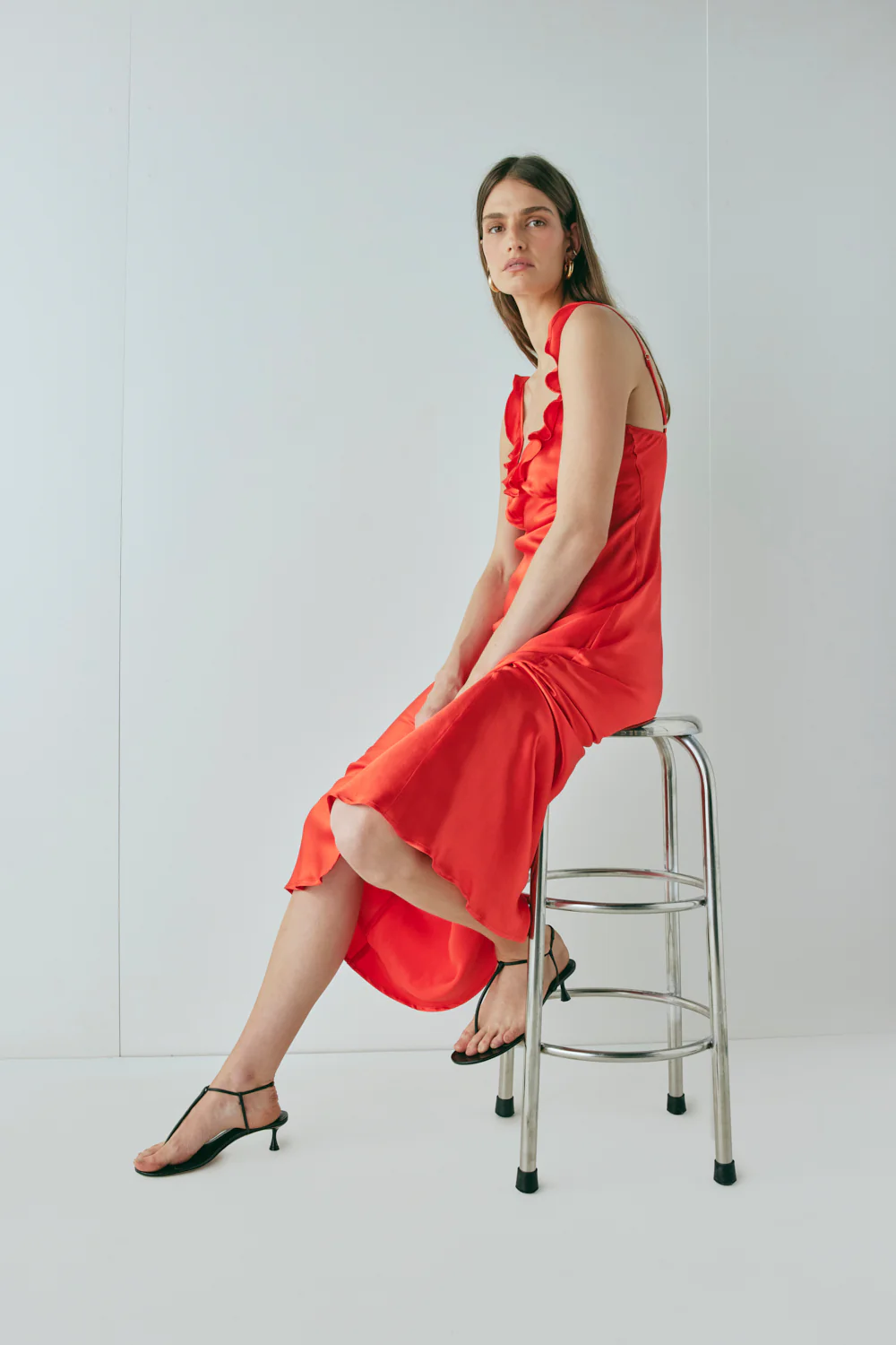 Rosalia Satin Bias Cut Maxi Dress Red - Image 4