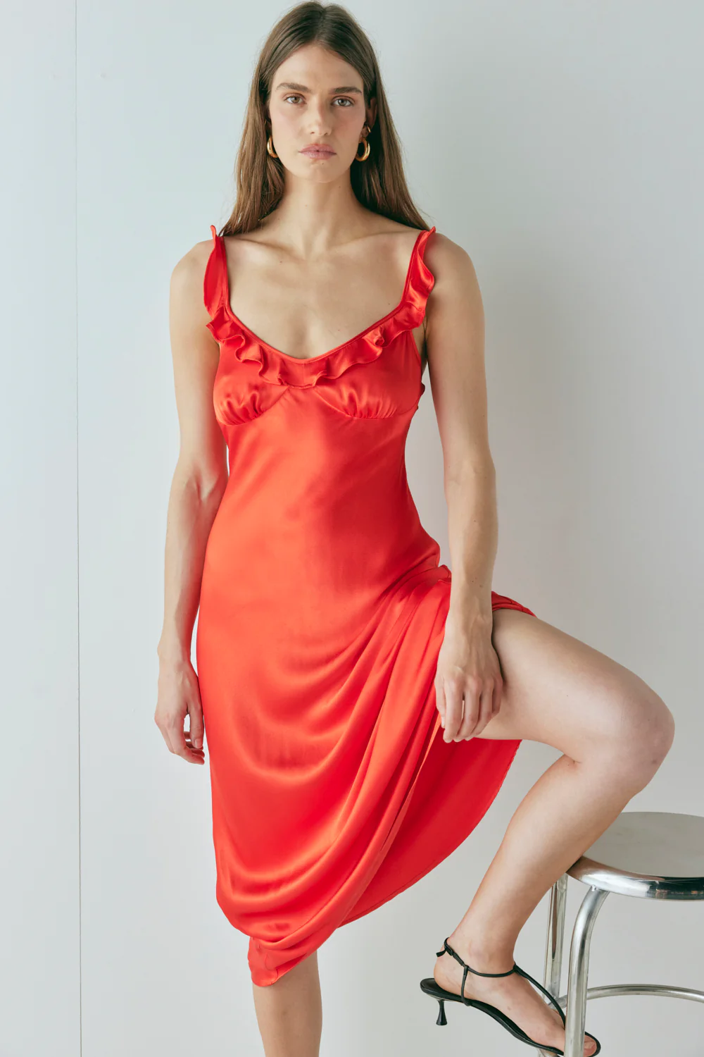Rosalia Satin Bias Cut Maxi Dress Red - Image 7