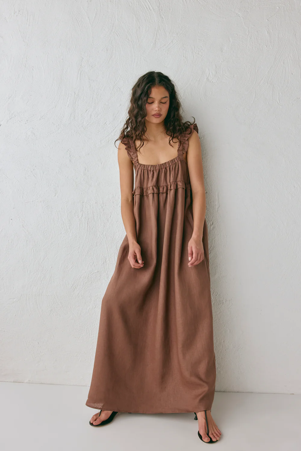 Rossana Linen Maxi Dress Chocolate - Image 5