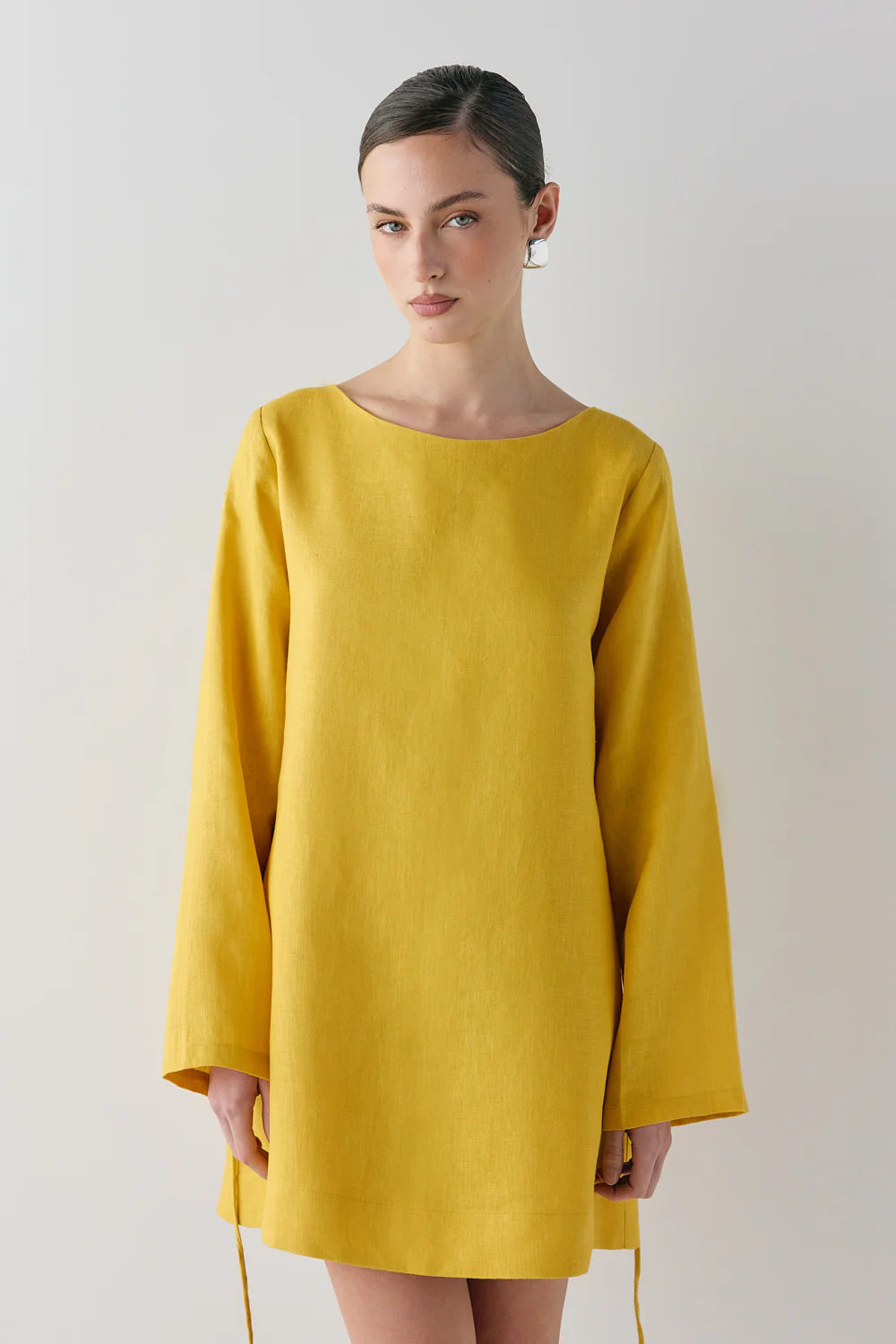 Sabine Linen Mini Dress Mustard - Image 3