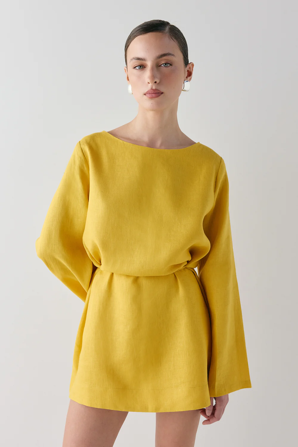 Sabine Linen Mini Dress Mustard - Image 5