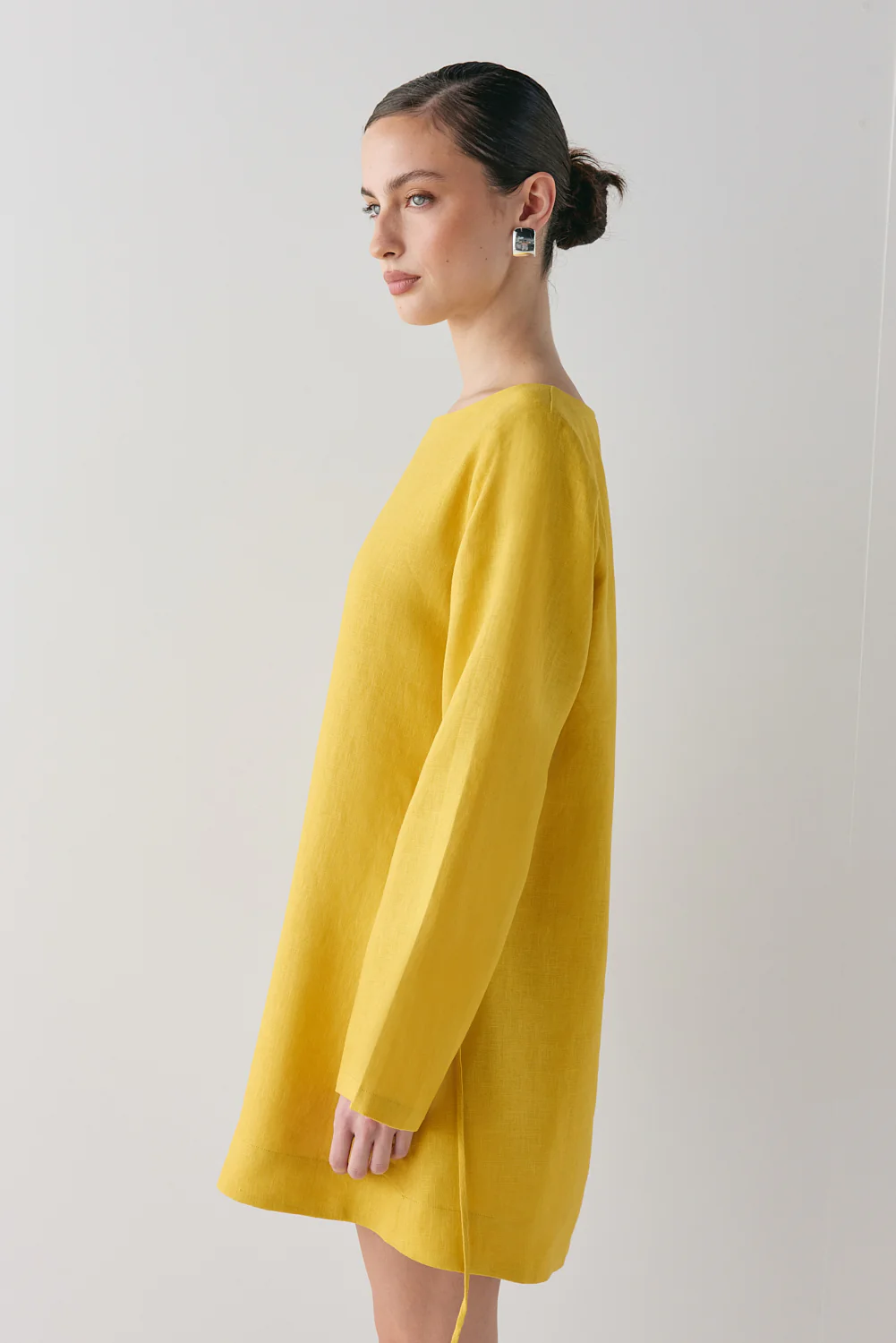 Sabine Linen Mini Dress Mustard - Image 7
