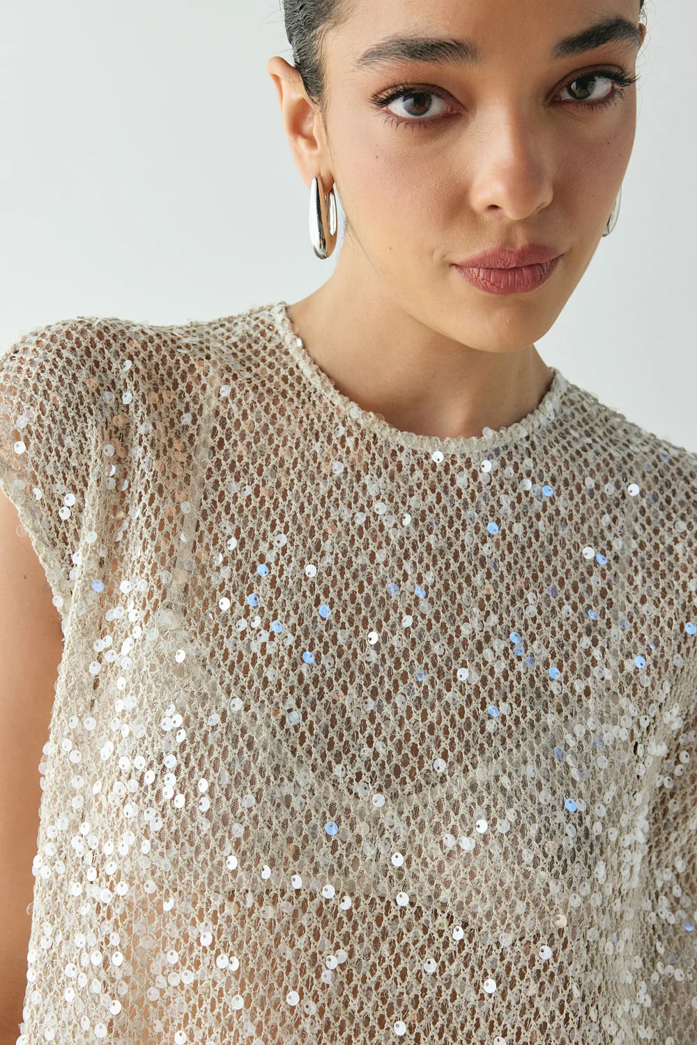 Sabre Sequin Midi Dress Oat - Image 2