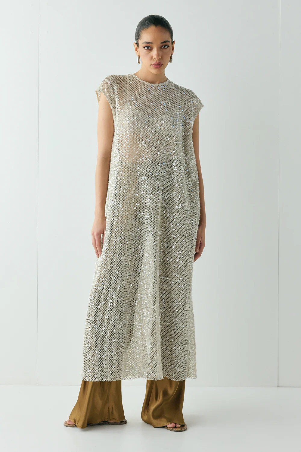 Sabre Sequin Midi Dress Oat - Image 3