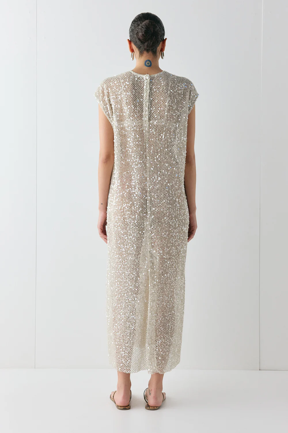 Sabre Sequin Midi Dress Oat - Image 8