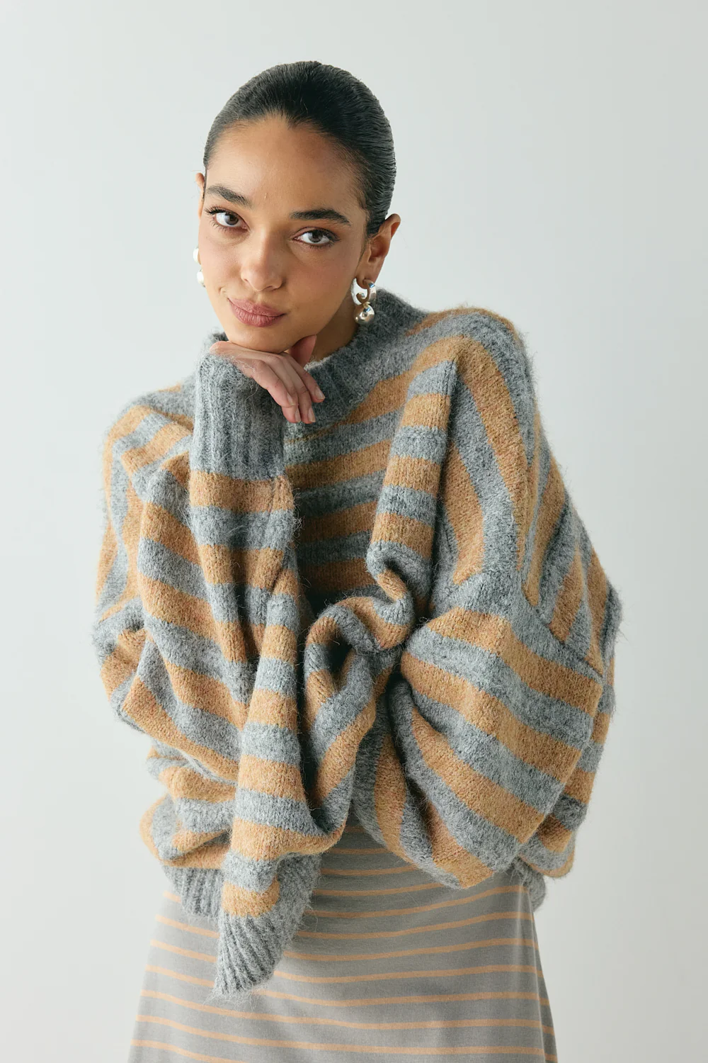 Sam Knit Jumper Apricot Stripe - Image 2