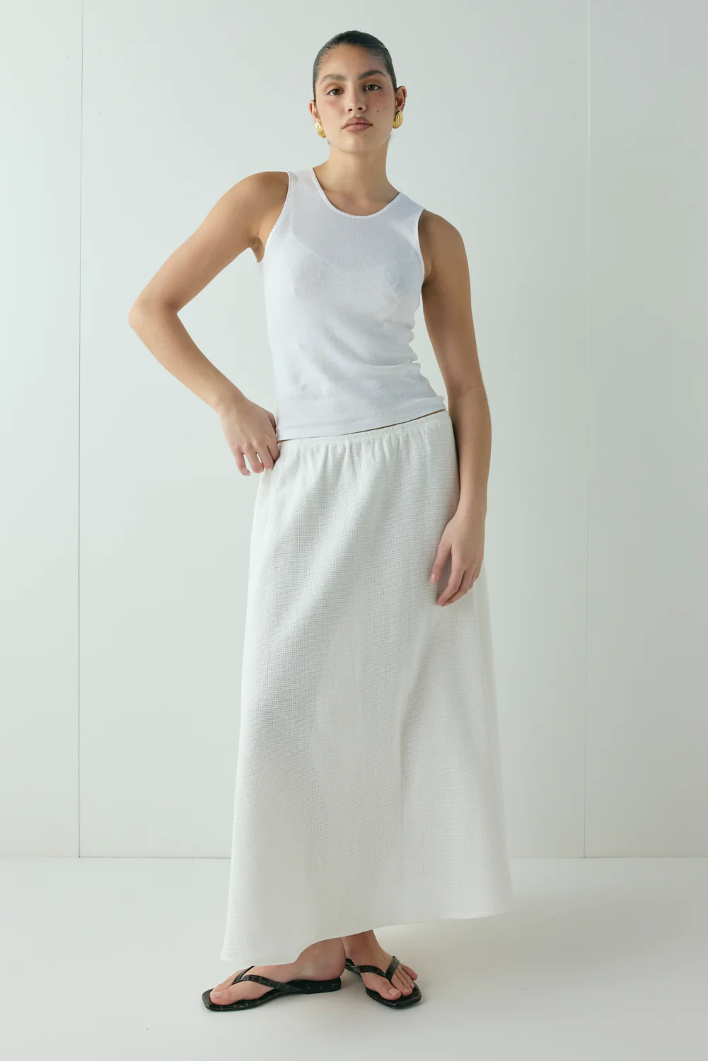Solara Waffle Midi Skirt White - Image 3
