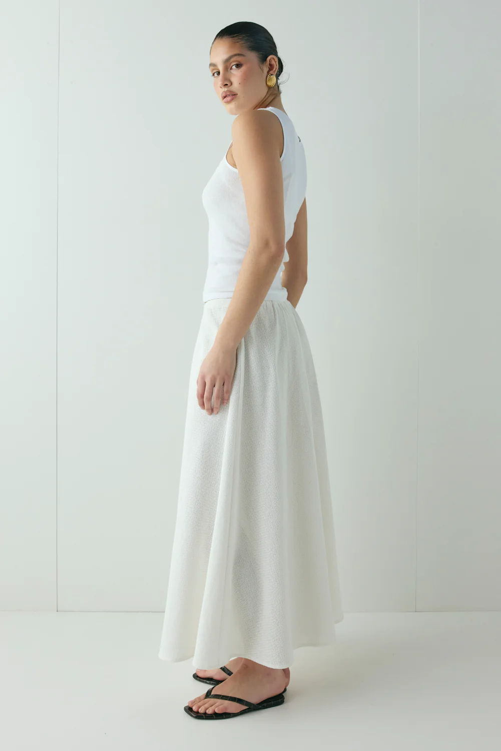 Solara Waffle Midi Skirt White - Image 6