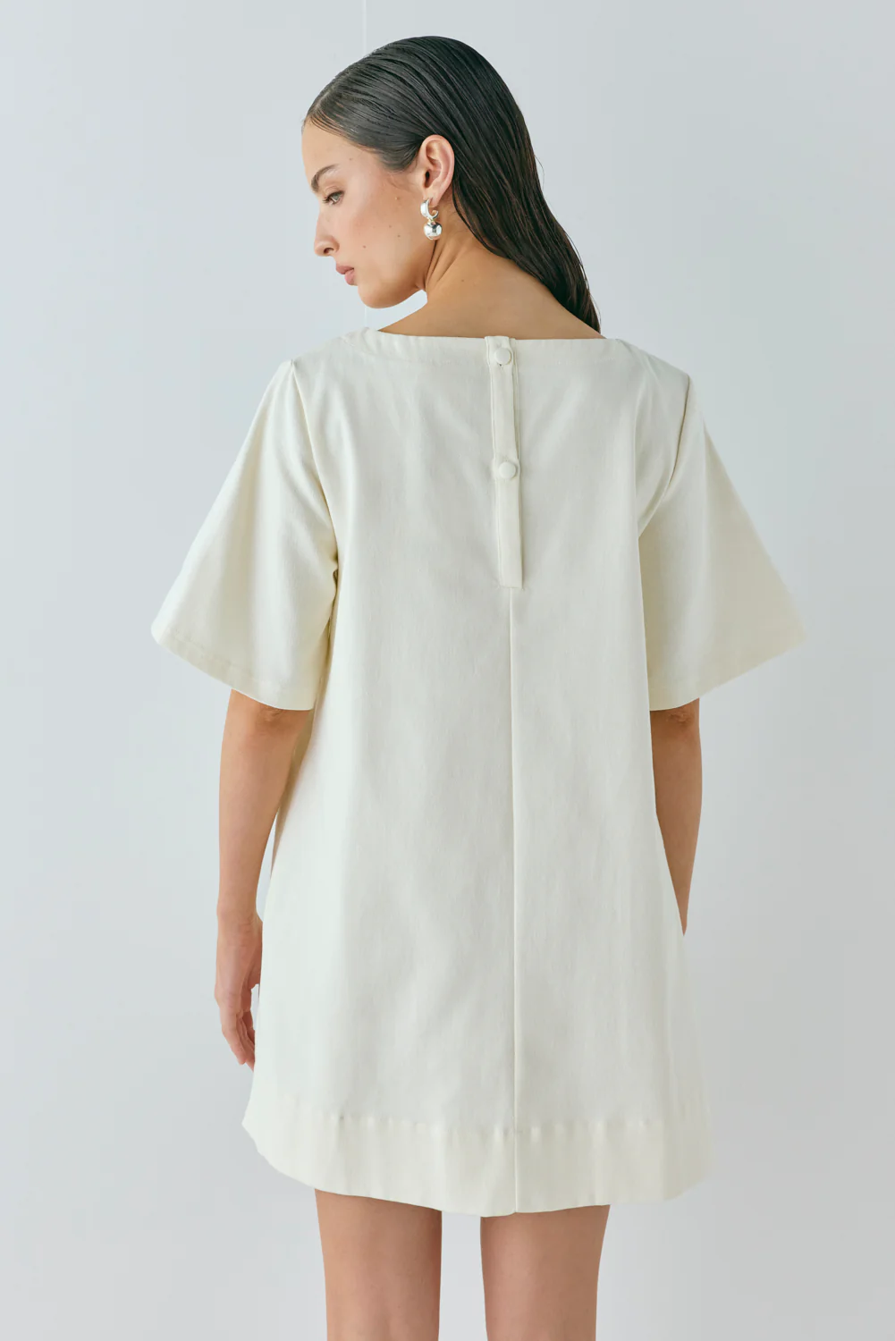 Suki Denim Mini Dress Cream - Image 6