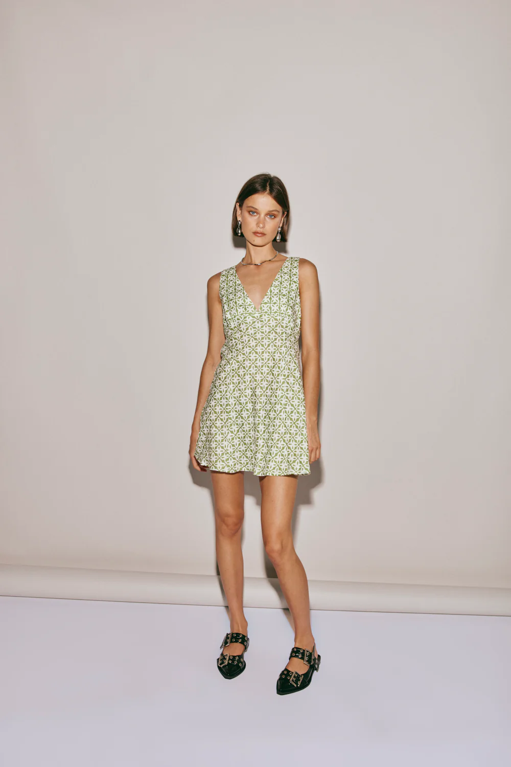Sun Seeker Bias Cut Linen Mini Dress Sage - Image 3