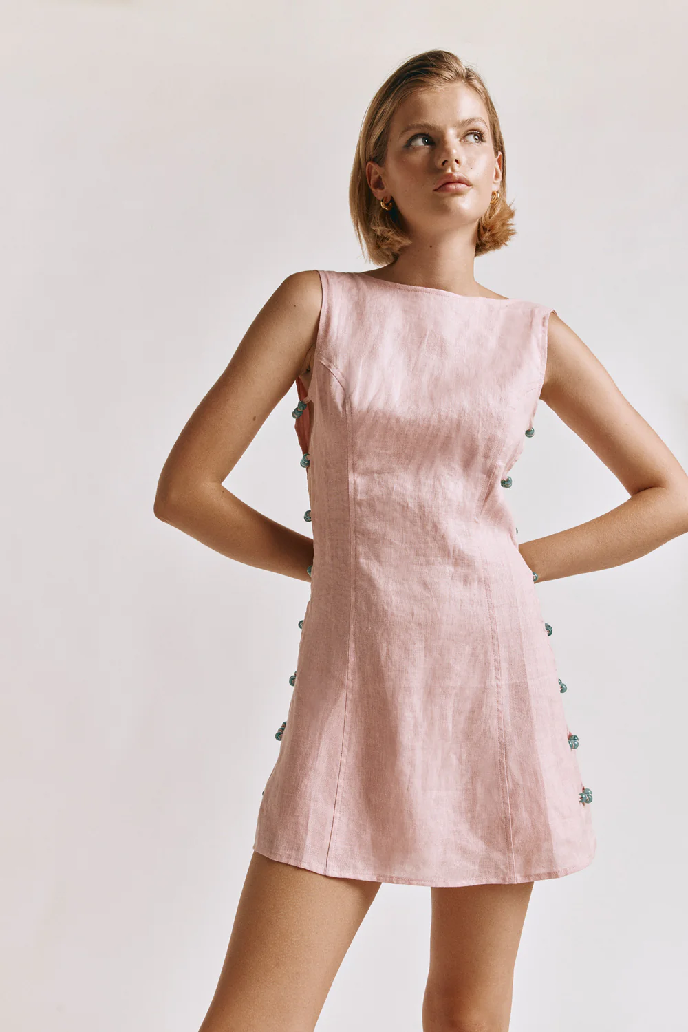 Tia Linen Mini Dress Blush - Image 2