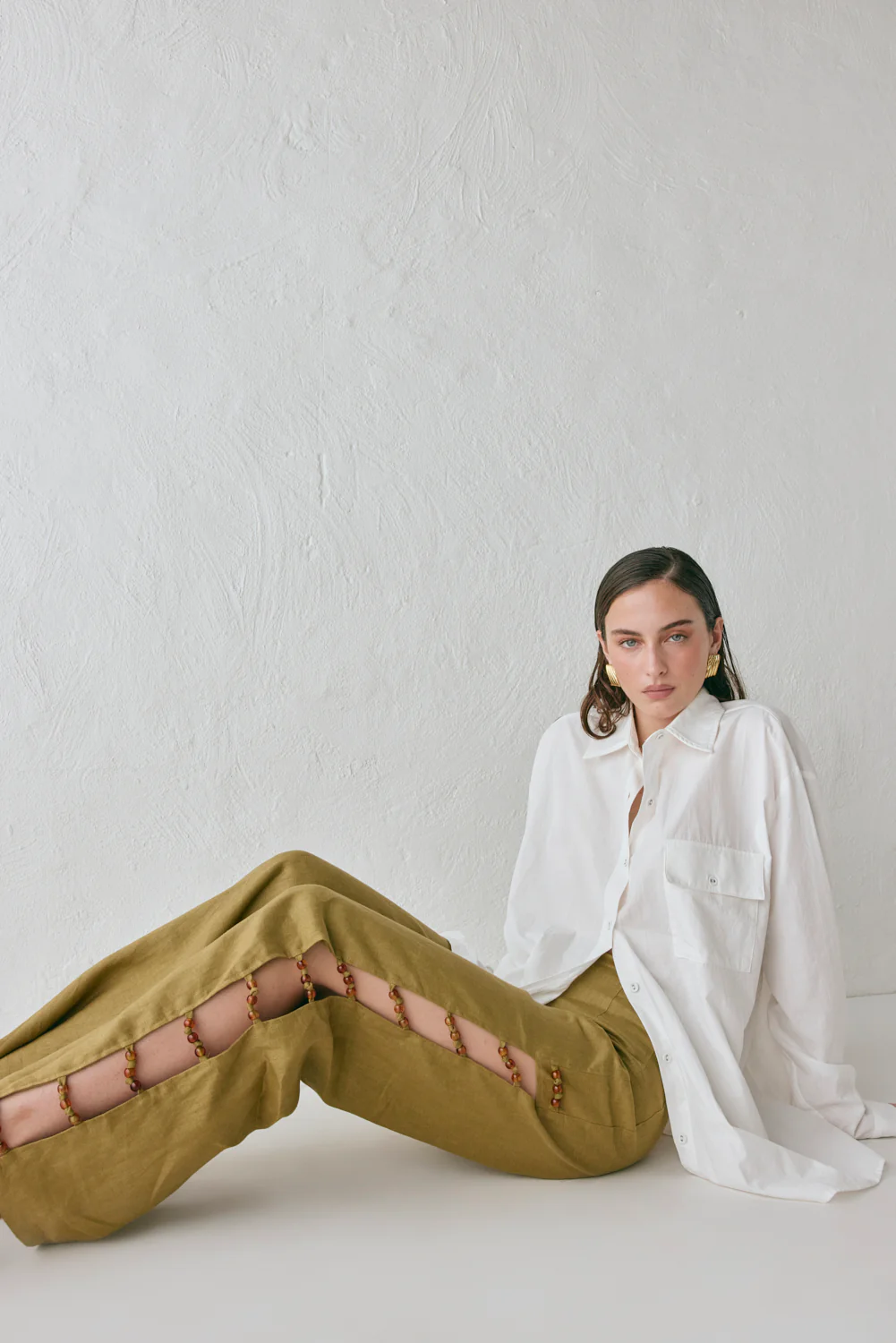 Tia Linen Pants Olive - Image 4