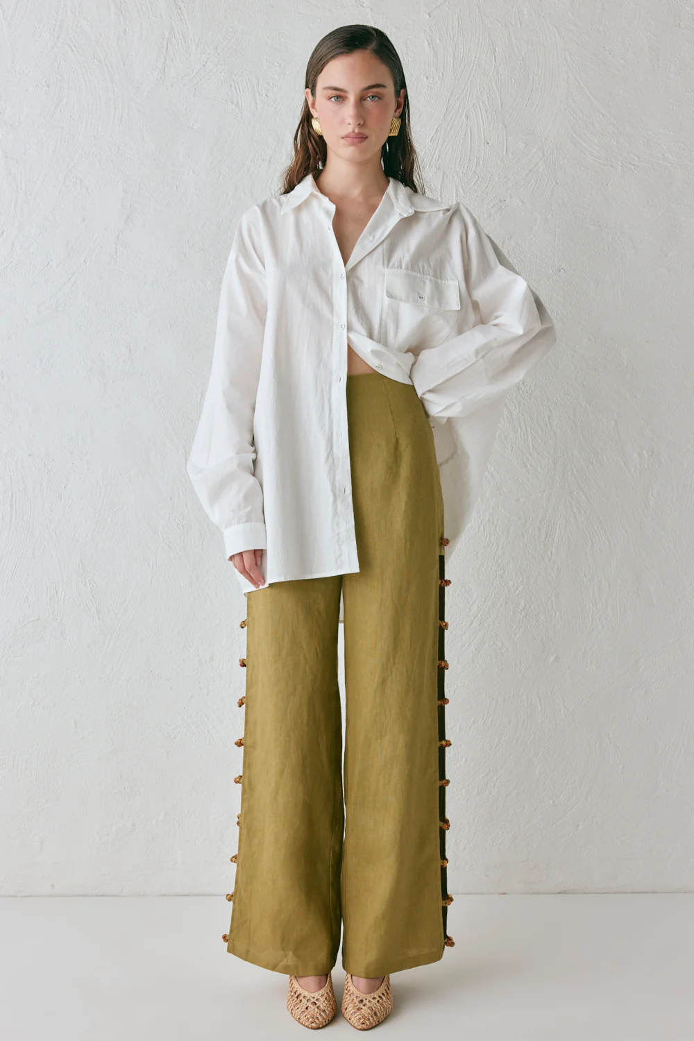 Tia Linen Pants Olive - Image 6