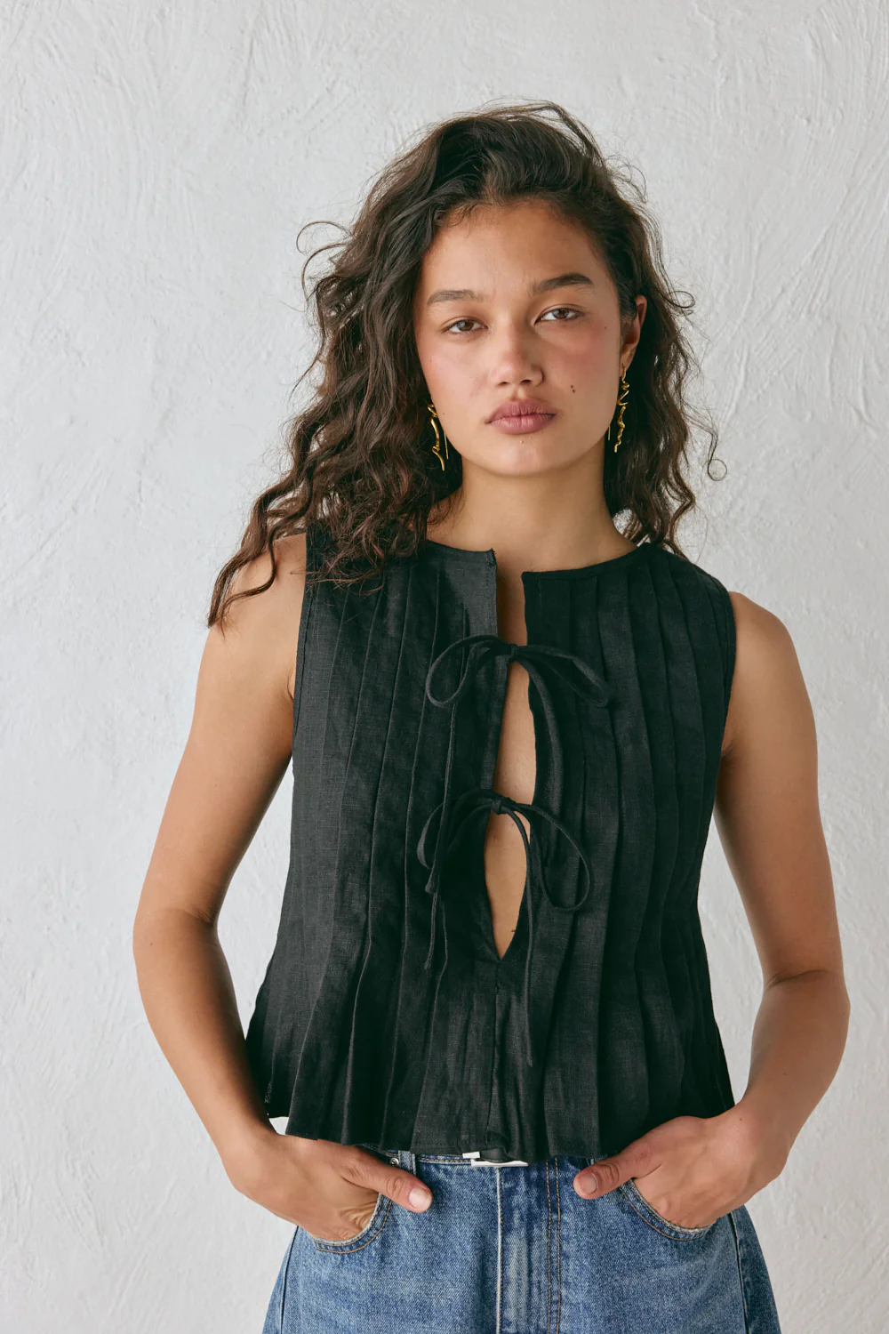 Valeria Linen Top Black