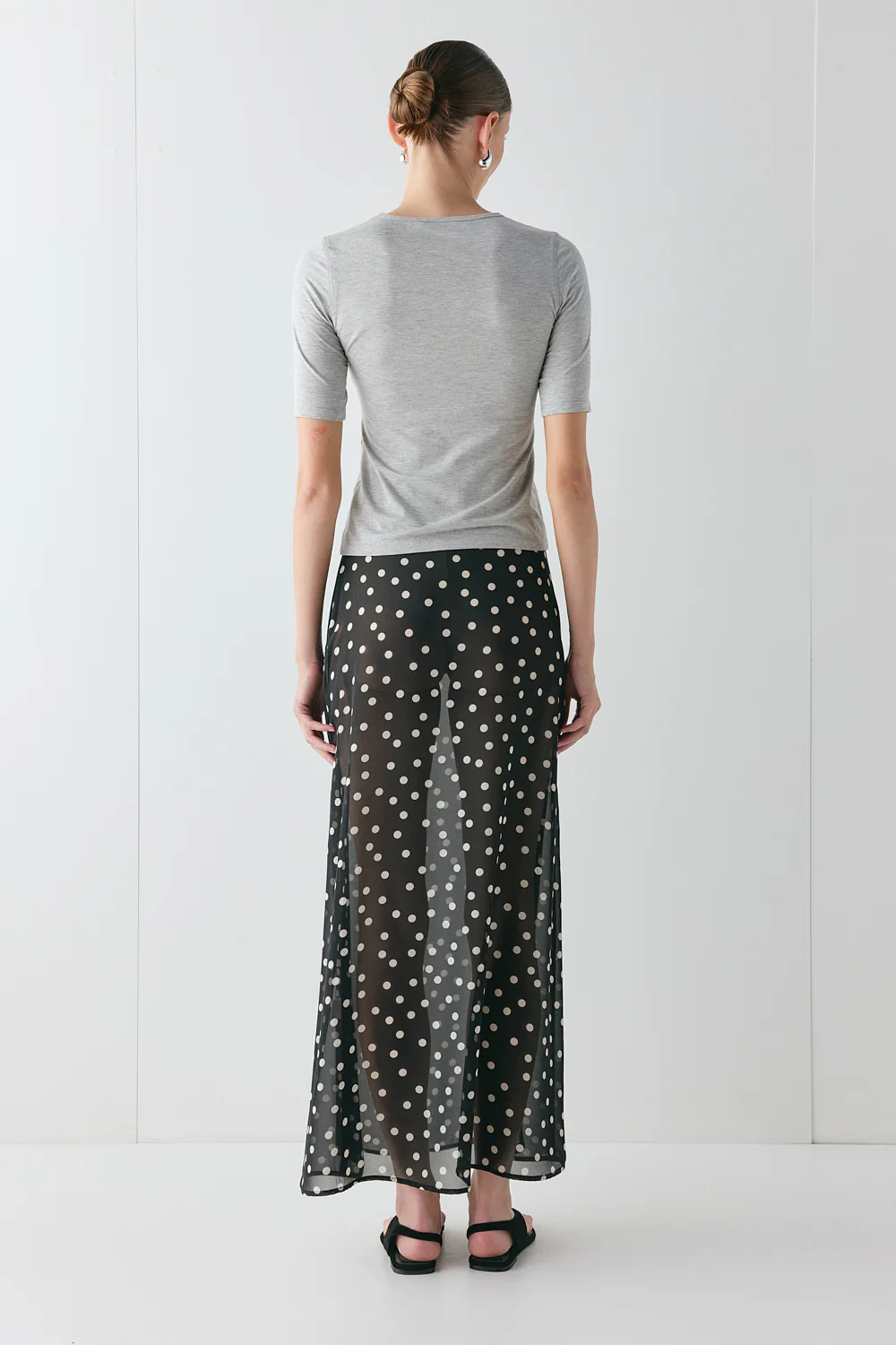 Vilma Sheer Maxi Skirt Black Polka Dot - Image 9