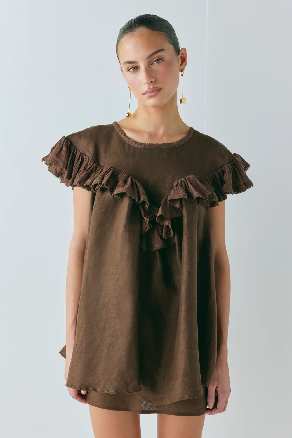 Viola Linen Tunic Chocolate
