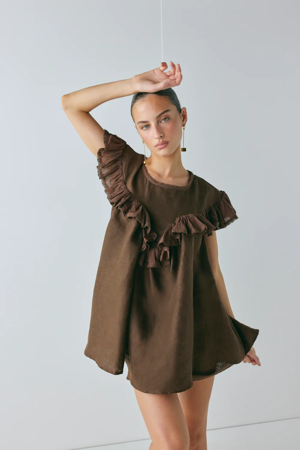 Viola Linen Tunic Chocolate - Image 2