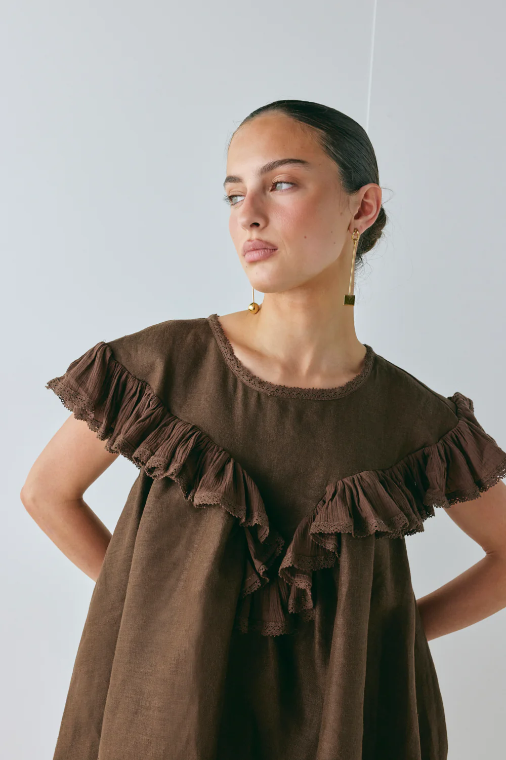 Viola Linen Tunic Chocolate - Image 3