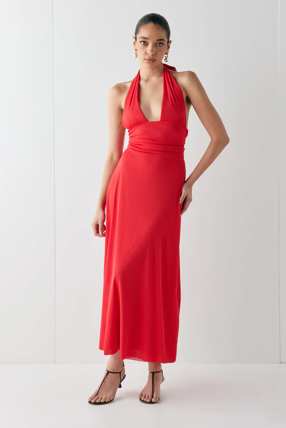 When In Italy Halter Midi Dress Red - Image 4