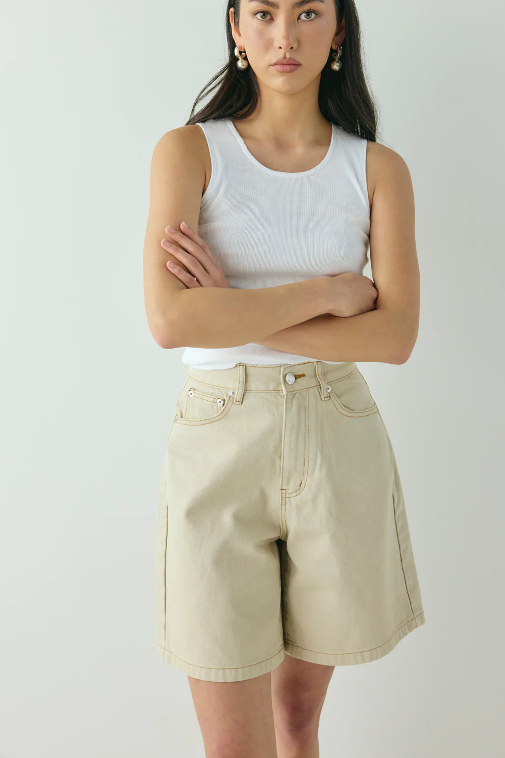 Willa Denim Shorts Taupe - Image 3